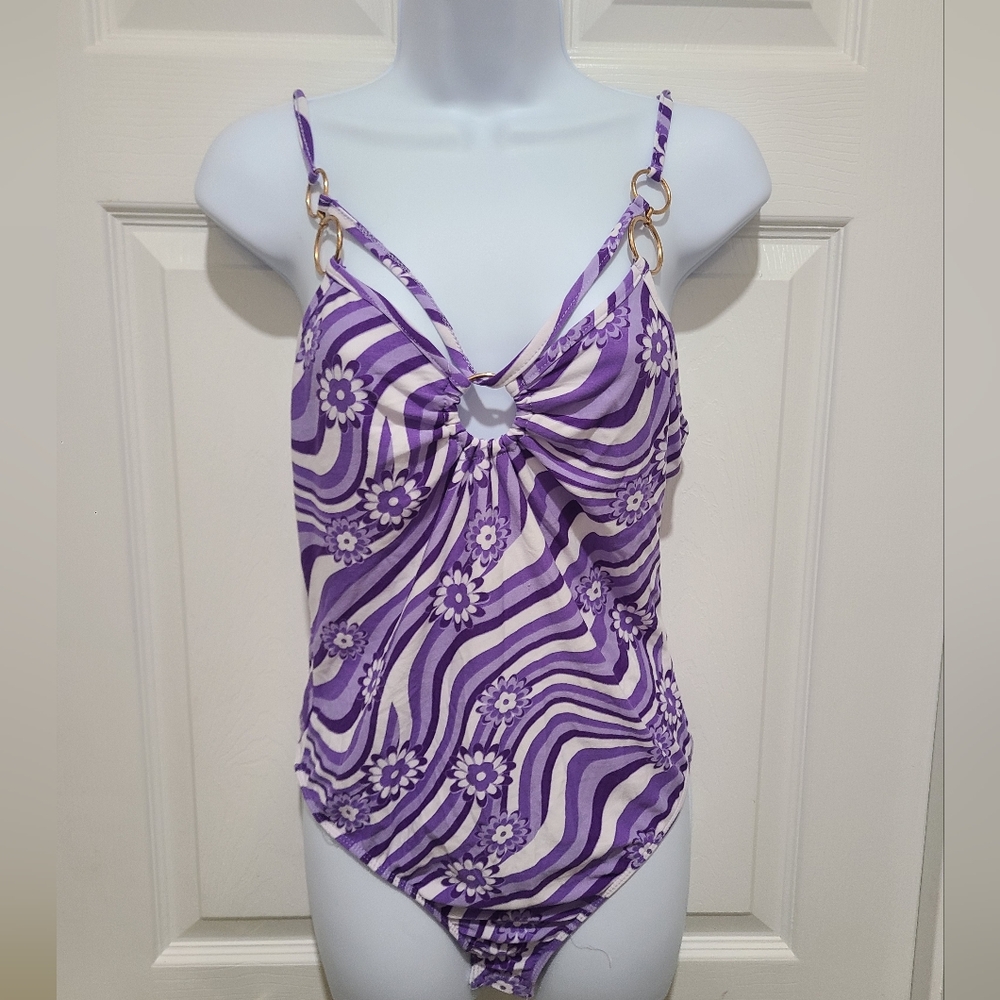 Rue21 Purple and White Patterned Bodysuit